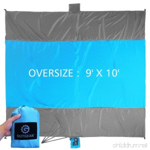 OUTGEAR Sand Free Compact Outdoor Beach Blanket Oversided 9' X 10' Family Pack Portable Picnic Mat Made of 100% Parachute Nylon Includes Four Stakes & Sand Anchors Completely Sand Resistant - B073ZWJH79
