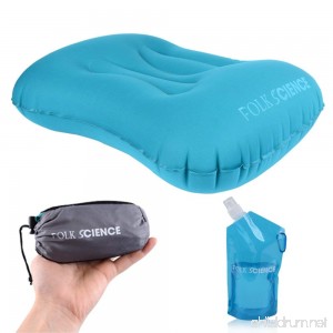 Inflatable Camping Pillow - Folk Science Ultralight Compact Comfortable Travel Cushion + Flexible Collapsible Water Bottle BPA Free with Carabineer - B076KR8NV3