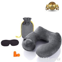 Travel Neck Pillow  YuanGao Soft Velvet Inflatable Travel Neck Pillow Lightweight U Shaped Pillow Attaches to Luggage Molds Perfectly To Your Neck and Head  Washable  Sleep Mask and Earplugs - B076BPM8D2