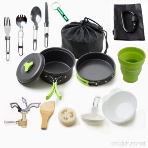 Camping Cookware Mess Kit Backpacking Gear & Hiking Outdoors Bug Out Bag Cooking Equipment 18 Piece Cookset (Green) … - B075F921GD