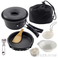 VEOLAND Camping Cookware Mess Kit Compact Lightweight Aluminum Pots and Pans Campfire Cooking Gear Set for Outdoor Backpacking Hiking  10 Pcs - B07BK2RD5F