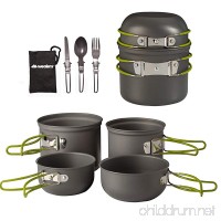 Wealers Cookware 7 Pieces Kit Cookset Backpacking Gear & Hiking Outdoors Cooking Equipment - Lightweight  Compact  & Durable Pot Pan Bowls - Free Folding Cutlery Set - B00P2YV1MA