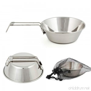 Meanhoo Stainless Steel Camping Hiking Cookware Cooking Picnic Portable Bowl With Folding Handle - B017JXR41S
