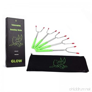 AD-Griff Extendable Glow in the Dark Marshmallow Roasting Sticks: Extra Long 45'' -Set of 5-Safe for Kids Telescoping Hot Dog Smores Forks - Fire Pit Camping Campfire Bonfire & Outdoor S'mores Kit - B073ZP2F9B