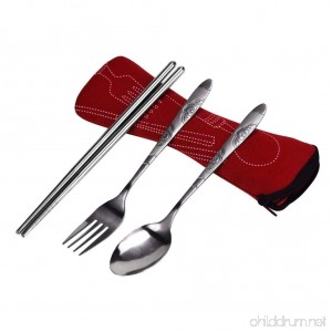 AMA(TM) 3 in1 Stainless Steel Pocket Spoon Fork Chopsticks Diner Set Outdoor Travel Camping Tableware Eating Utensil Spork Tool Kit with Case (Red) - B01LNVT5KA