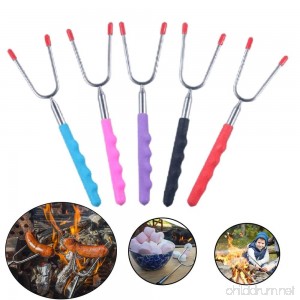 Carejoy 5PC/Set Telescopic Barbecue Roasting Forks Scalable Stainless Steel BBQ Sticks for Campfire Camping and Travel Super Safe Cookware Kit for Kids - B07DB2BV8V