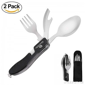 DoerDo Camping Utensil 4-In-1 Multi-function Flatware Stainless Steel Fork Knife Spoon Bottle Opener Set with Storage Case Perfect for Picnics Hiking and Camping - B01MT69SK8