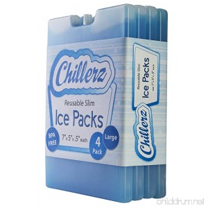 CHILLERZ Large Reusable Ice Pack (4 Pack) for Lunch Box – Long-Lasting Gel - Super Slim and Lightweight Cool Cooler Packs - Makes your Food Stay Fresh Cold and Tasty - B075HR7YC2