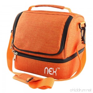Nex Lunch Bag Double Cooler Carry Bag Insulated Tote Large Capacity with Adjustable Shoulder Strap and Zip Closure Travel Lunch Tote(Orange) - B01NCRHSGO