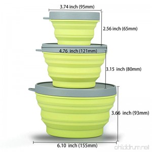 Collapsible Prep/Storage Bowls with Lids - Set of 3 Collapsible Silicone Bowl for Camping - Food-grade & Space-Saving (Set of 3 size Light Green) - B01BBE64YE