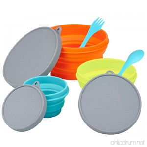 LevelOne Collapsible Silicone Camping 3PC Bowl Set with Forks - B072Q9TB88