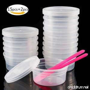 win-full 15PCS Clear Slime Containers With 15PCS Corresponding Fit Lids Leakproof Plastic Storage Containers + 2PCS Slime Mixing Spoons - B07FTNS3DN