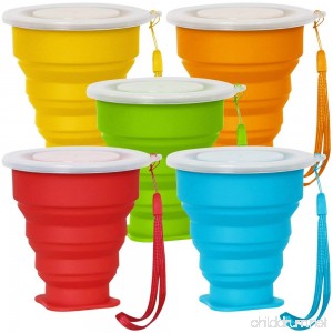5 Pack Collapsible Travel Cup with Lid 6Oz Silicone Foldable Drinking Mug SENHAI BPA Free Retractable for Hiking Camping Picnic - Blue Green Yellow Orange Red - B073W948V1