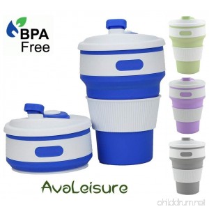AVALEISURE COLLAPSIBLE COFFEE MUG – a Foldable 12oz Drinking Cup with Lid for Water Coffee Tea & Soft Drinks. Ideal for Camping Travel Picnic Lunch Commuters - B071W8GTL7