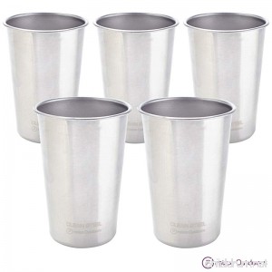 Clean Steel Stainless Steel Cups (Pack 5 or 2) - Multi-purpose 16 oz Pint Glasses Made from BPA Free Premium 18/8 Electropolished SS Metal - B00ZSEEX1K