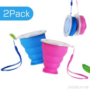 Eastshining Collapsible Travel Portable Cup Telescopic Outdoor Camping Mug with Food-grade Silicone Pocket-sized Drinking Water Wine for Hiking Picnic 6.7oz（200ml）with Lid-Blue and Rose Red - B073W85BJY