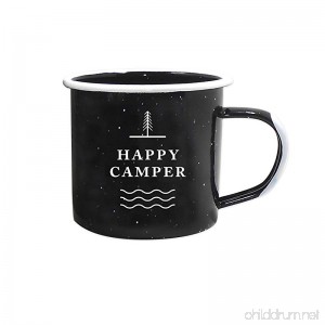Journo Happy Camper Enamel Camping Mug - Black 12 Oz (350 ml) Ecofriendly Outdoor Camper Mugs Ideal For Early Morning Coffee Or Cold Campfire Beer. (2 Custom Designs To Pick From. By Travel Co.) … - B076F8XSVX