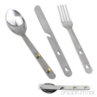 3pc Camping Eating Utensil Set - Clip-Together - Stainless Steel Fork  Spoon  Knife with Can Opener - B005CWCQBC