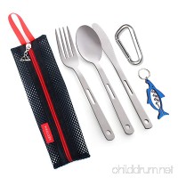 Camping Cutlery Utensil Travel Set - 5 Piece Camping Silverware Kit with Cotton Storage Pouch - Camp Kitchen Utensil Set with Spoon| Knife Wine opener| Carabiner| Fork - Hiking  BBQ’s  COLOR MAY VARY - B01KIVI6JM