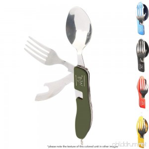 Fork Knife Spoon 4-In-1 Travel Camping Outdoor Stainless Steel Buy The Way Flipware Utensil Bottle Opener and Eating Tool - To-Go Flatware w/Traveling Case for Office Lunch Box or Picnic (Cucumber) - B07CWNCMKM