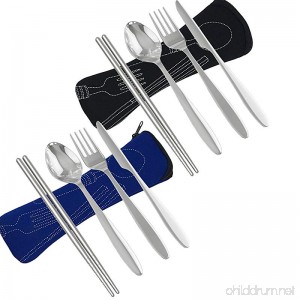 J&F 8 Piece Stainless Steel Flatware Sets Knife Fork Spoon Chopsticks Camping Picnic Utensil Travel Working Hiking Cutlery Set With Neoprene Case. - B074RKJ6GJ
