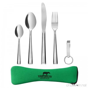Tapirus Camping Eating Utensils To Go | Durable Stainless Steel Lightweight Construction Flatware | Travel Mess Cutlery Kit With Spoon Teaspoon Knife Fork & Bottle Opener | Comes In A Carrying Case - B015QHZLIW