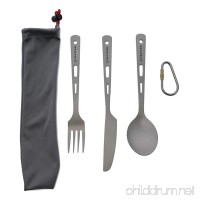 Valtcan 3 Piece Titanium Camping Flatware Fork Spoon Knife Ti Ultra Light Camping Utensils with Cleaning Pouch - B07C76G4WQ