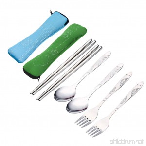 Yamix 2Pack 3Pcs Stainless Steel Portable Tableware Dinnerware Travel Camping Cutlery Fork Spoon Chopsticks Set - B01ET36PK2