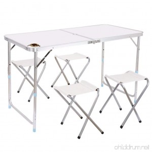 Edoking Folding Table with 4 Folding Stools Height Adjustable Aluminum Camping with Parasol Hole - B01M2ZG3HJ