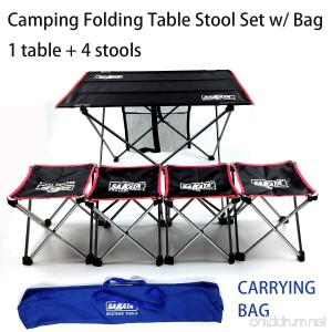 SAKATA Portable Folding Camping Table Stool Set (1 folding table+4 folding stools) Lightweight with Carrying Bag Perfect for Outdoor Watch World Cup Hiking Picnic Fishing Travel BBQ etc. (Black) - B07D2KD9GV