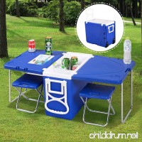 Wakrays Multi Function Rolling Cooler Picnic Camping Outdoor w/ Table and 2 Chairs Blue - B01LZWCYZ3