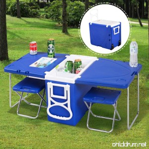 Wakrays Multi Function Rolling Cooler Picnic Camping Outdoor w/ Table and 2 Chairs Blue - B01LZWCYZ3