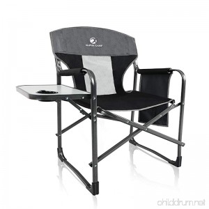 ALPHA CAMP Oversized Director's Chair with Mesh High Back and Side Table Supports 300 lbs - Grey/Black - B07C134Q2G