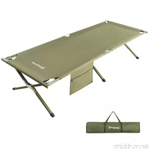 KingCamp Camping Cot Military Style OVERSIZED Heavy Duty Folding Bed Anodized Steel Frame with Washable Mildew Resistant Polyester Fabric Support 300 lbs Carry Bag Included - B01MRXAI0Y