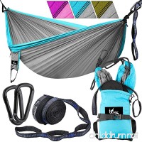 OUTDRSY Reinforced Camping Hammock Full Set 550lbs Capacity 118 x 78 Double Size Tree Hammock Compact 210T Nylon Parachute Hammock with Set of Widened Tree Straps & Carbon Steel Carabiners - B078GH4XLY