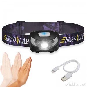 AIYYAO LED Headlamp Super Bright Premium USB Rechargeable Headlamps Waterproof Induction Headlamp Flashlight 5 Modes Comfortable Flashlight for Running Camping Reading - B0781GTBGD