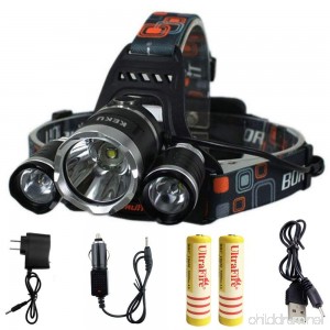 KEKU High Power LED Headlamp(5000 Lumens MAX) Rechargeable Waterproof HeadLamp Flashlight on the head headlamp with 3 Xm-l T6 4 Modes Wall Charger and Car Charger for Outdoor Sports - B01AL3IUMK