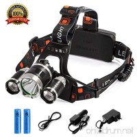 LED Headlamp Flashlight Kit  Portable Rechargeable Waterproof Adjustable Brightest Headlight  10000-Lumen Head Light with 18650 Rechargeable Batteries for Hunting Fishing Camping Night-Work (3 Bulbs) - B07CPQ5W7M