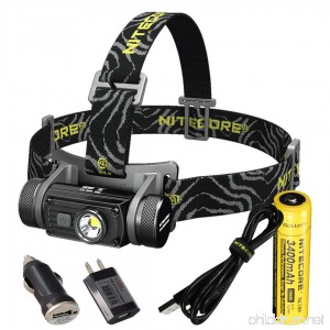Nitecore HC60 1000 Lumen USB Rechargeable LED Headlamp 3400 mAh 18650 included plus LumenTac Adapters and USB Charging Cable - B01M0L6H9W