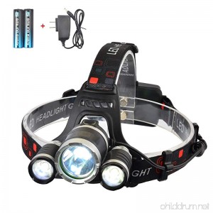Smiling Shark 5000 Lumen Bright Headlamp Flashlight 3 XML-T6 LED Headlight Torch with Rechargeable Batteries and Charger for Outdoor Sport - B01CG66Q2G