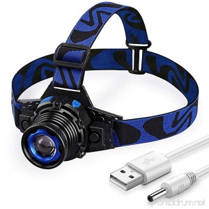 STCT Headlamp Rechargeable via USB Head Light LED Zoomable 3 Modes Adjustable and Waterproof Flashlight Blue - B0744H5T4L