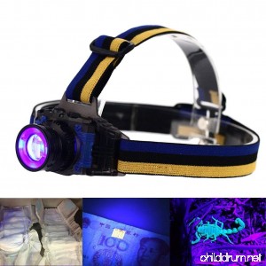 UV LED Headlamp Evary Rechargeable Zoomable Ultraviolet LED Purple Light 3 Modes for Spot Scorpions Pet Urine Counterfeit Money Bed Bugs Minerals Leaks Stain Detection - B01KV4GQ2U