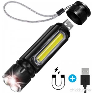 BIBTIM [USB Rechargeable] Tactical Flashlight Built-in Side Light and Magnet (18650 Battery Included) Brightest 1200 Lumens Cree L2 LED (Best) Zoomable IP65 Water Resistant Mini Indoor/Outdoor - B07DJ28KMJ