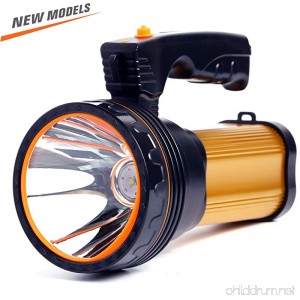 ROMER LED Rechargeable Handheld Searchlight High-power Super Bright 9000 MA 6000 LUMENS CREE Tactical Spotlight Torch Lantern Flashlight (Gold) - B074P4ST39