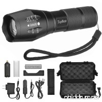 TopBest LED Tactical Flashlight  Portable Ultra Flashlight Adjustable Focus and 5 Light Modes 1200 Lumen Outdoor Water Resistant Handheld Torch and Rechargeable 18650 Lithium Ion Battery and Charger - B073XL5PNH