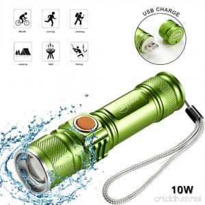 Leacoco Flashlights Led Bright MINI USB Rechargeable Camping Flashlights with Lanyard Adjustable Focus and 5 Light Mode Outdoor Water Resistant for Camping Hiking and Emergency etc. (Green) - B075SZ5HZN