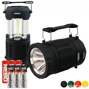 Nebo 6555 Poppy LED Spot Light Flashlight Pop-up Lantern with 3x Extra Energizer AA Batteries (Black) - B072M82JRP