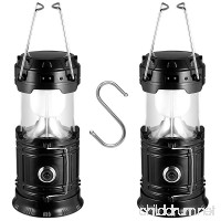 Solar Camping Lantern 2 Pack Solar Powered Flashlights LED Battery Lanterns with S Hook - Survival Kit for Power Outage Hurricane Emergency(Black) - B07D2B6FNH