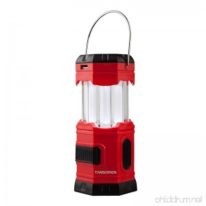 TANSOREN Portable LED Camping Lantern Solar USB Rechargeable or 3 AA Power Supply Built-in Power Bank for Android Charger Waterproof Collapsible Emergency LED Light with S Hook - B00ZIIVQFM