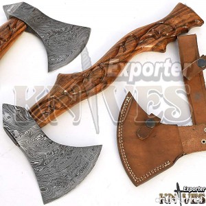 Custom Hand Forged Damascus Steel Axe / Hatchet Carving Work Wood Handle - B076VT5187